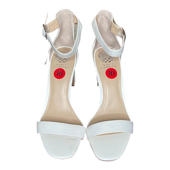NWT Vince Camuto Bendiva White Leather Open Toe Heels with Ankle Strap size 10 - Picture 2 of 5